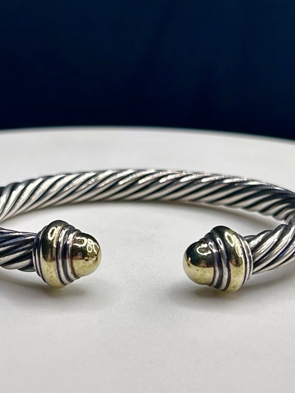 David Yurman Sterling Silver and 14K Gold hubs Classic Cable Cuff Bracelet 7mm